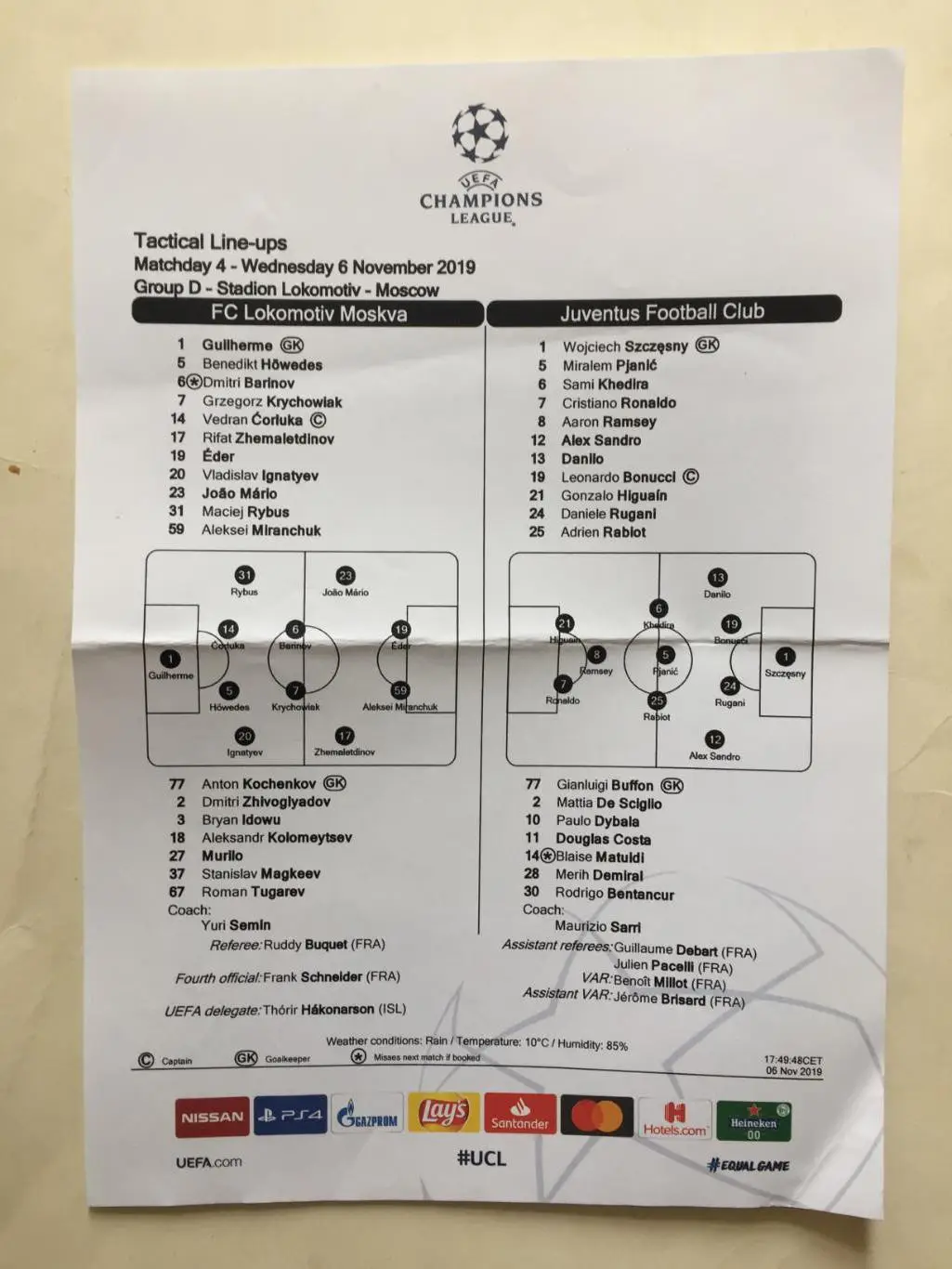 Локомотив Москва - Ювентус Италия 06.11.2019 Лига Чемпионов 1