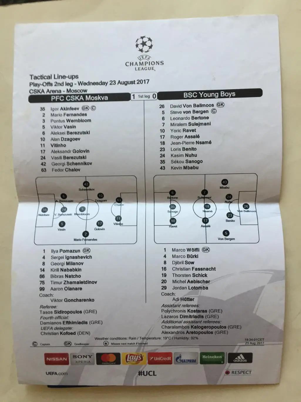 Лига чемпионов ЦСКА - Янг Бойз Швейцария 23.08.2017 1