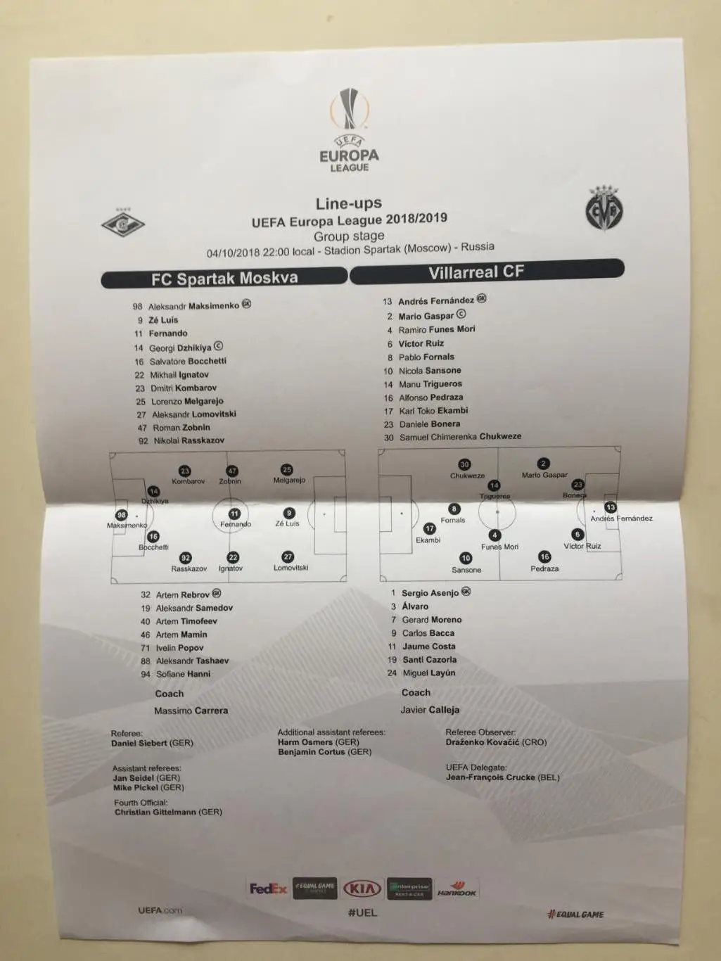 Лига Европы Спартак Москва - Вильярреал Испания 2018