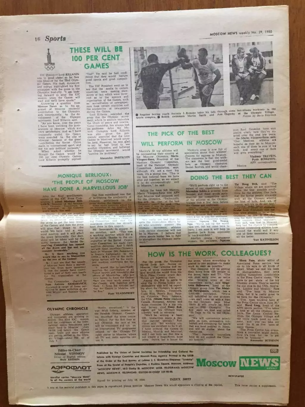 Газета Москов Ньюс 20.07.1980 Олимпиада - 80 2