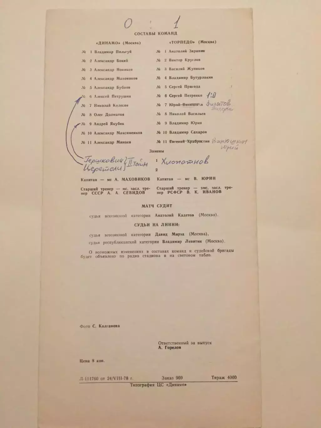 Динамо Москва - Торпедо Москва 25.08.1978 1