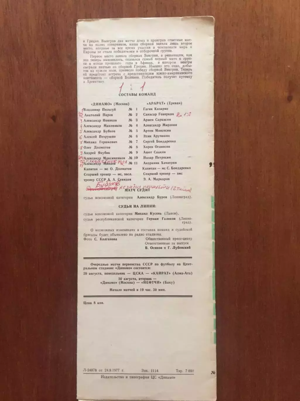 Динамо Москва - Арарат 26.08.1977 1