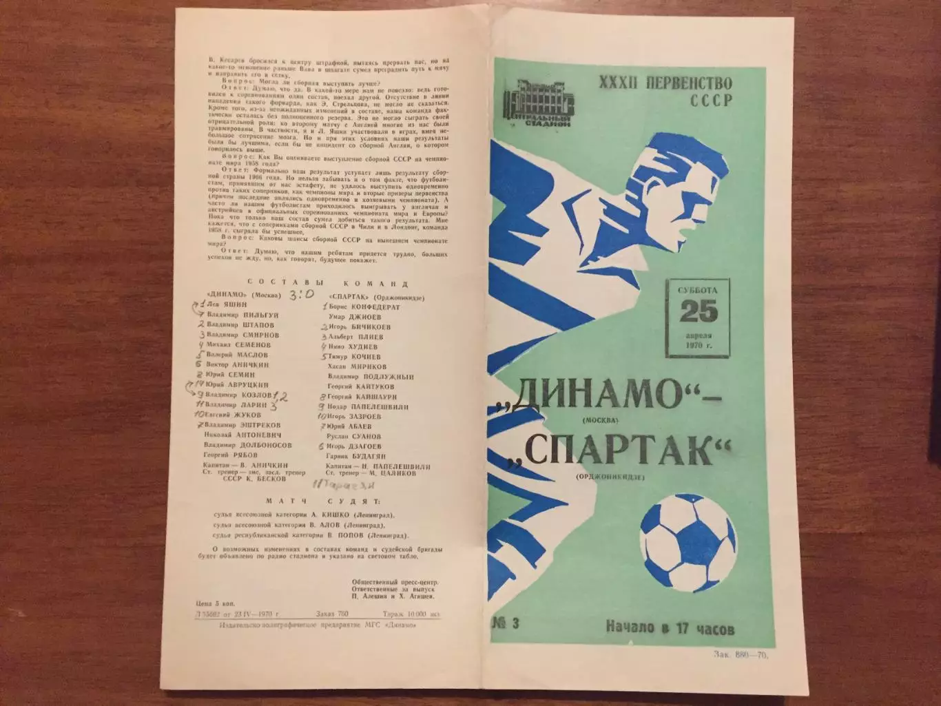 Динамо Москва - Спартак Орджоникидзе 25.04.1970