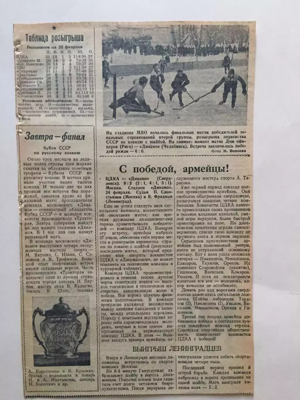 Заметка ЦДКА - Динамо Свердловск