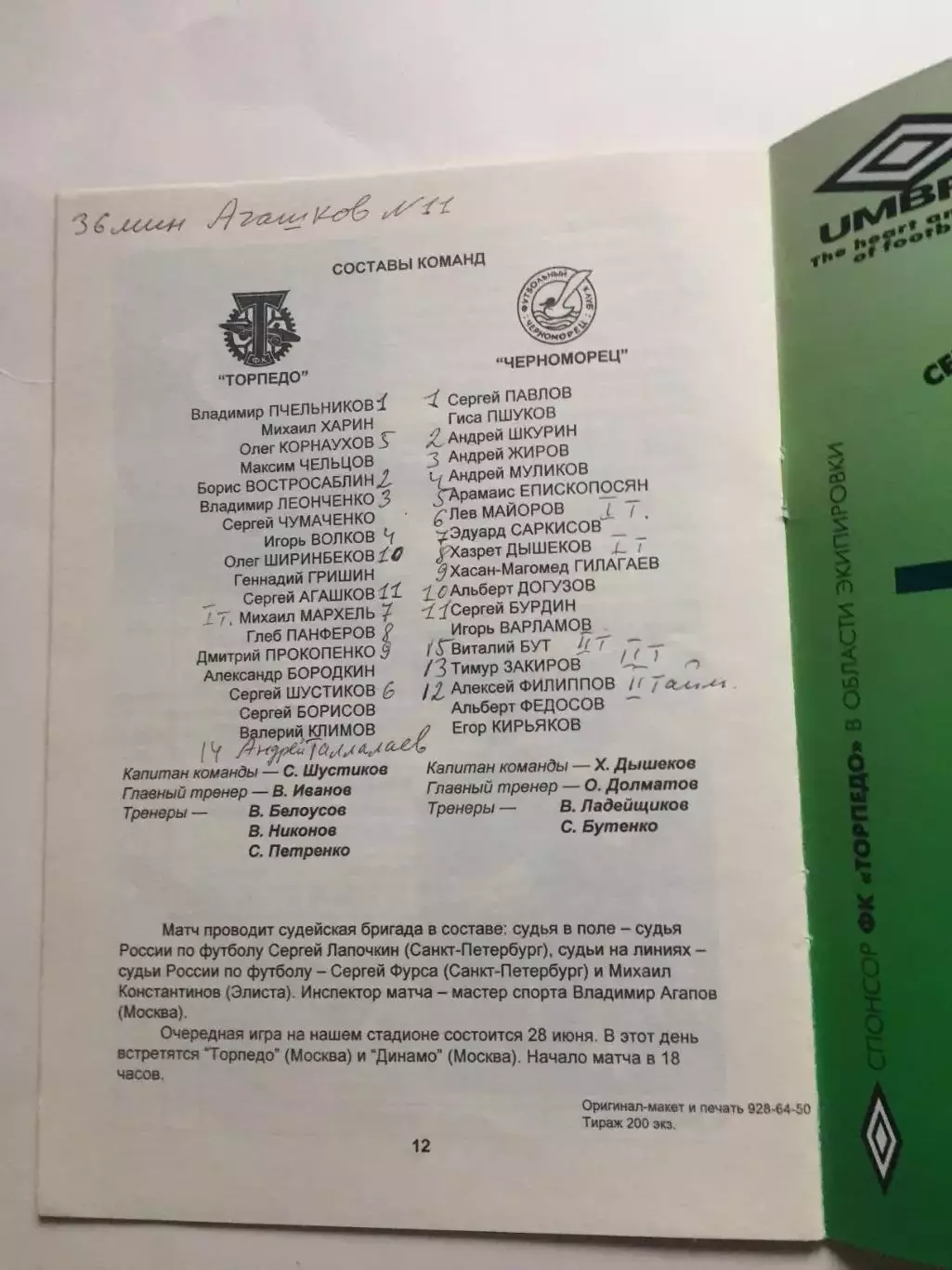 Торпедо Москва - Черноморец Новороссийск 10.06.1995 1