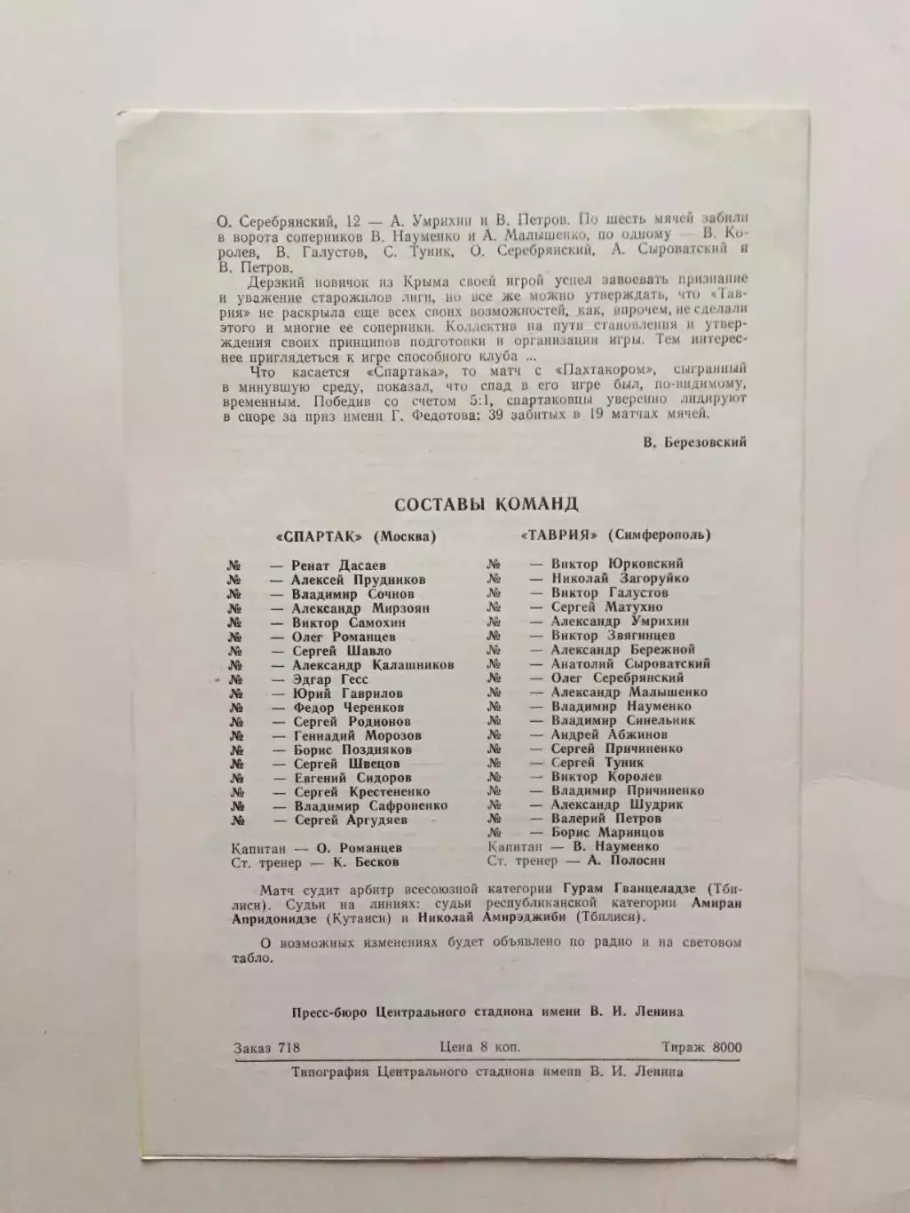 Спартак Москва - Таврия 19.07.1981 1