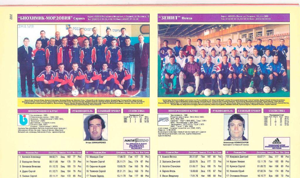 Футбол, ежегодник Мир Футбола 1999 года. 2