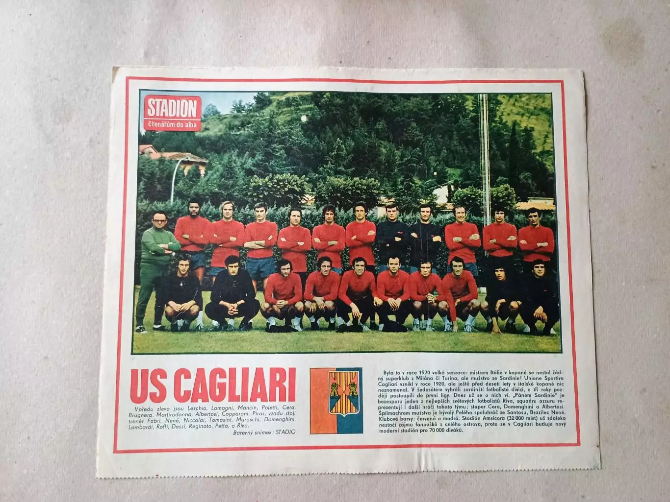 Плакат из журнала Стадион- Cagliari 2
