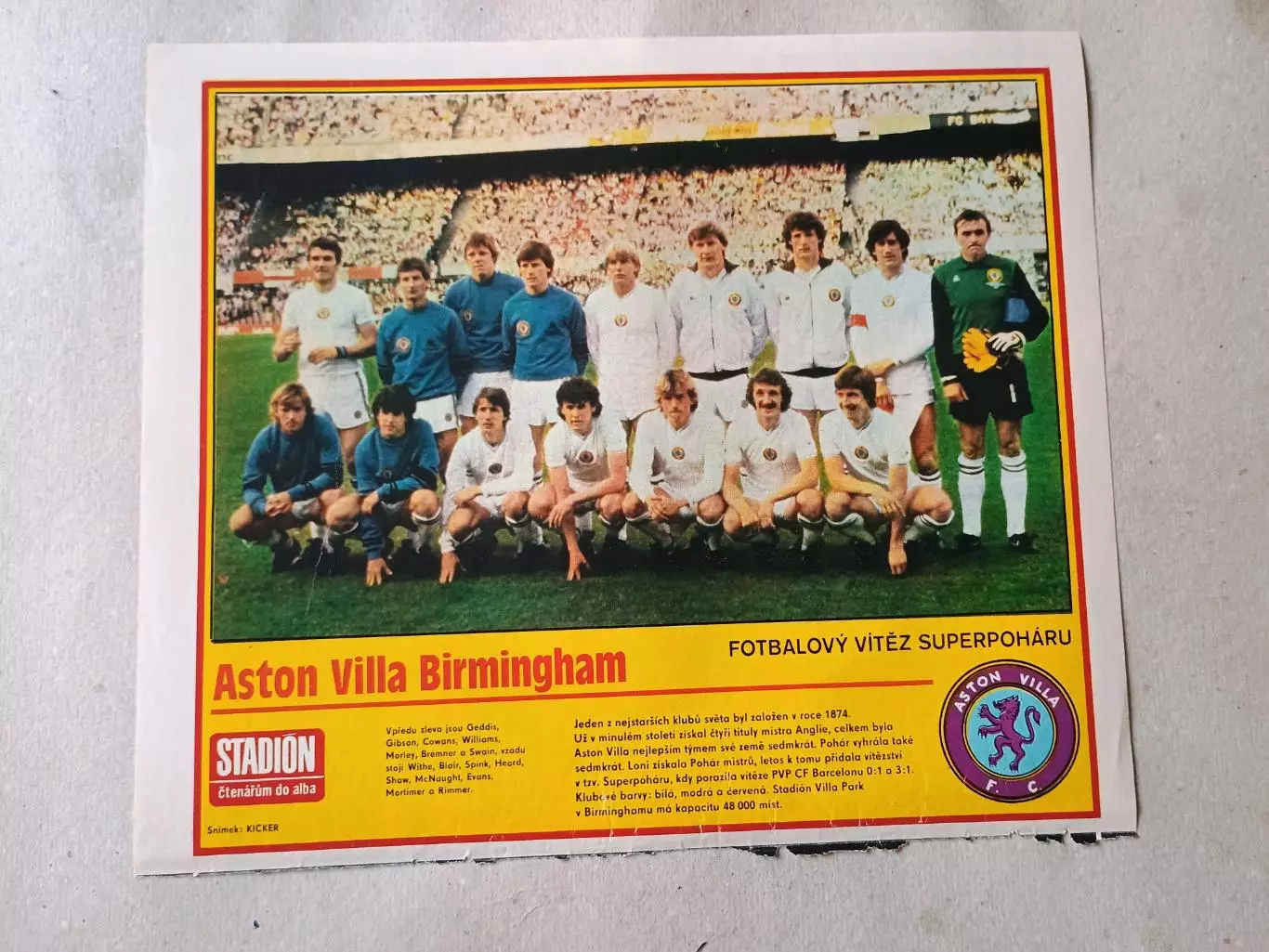 Плакат из журнала Стадион- Aston Villa