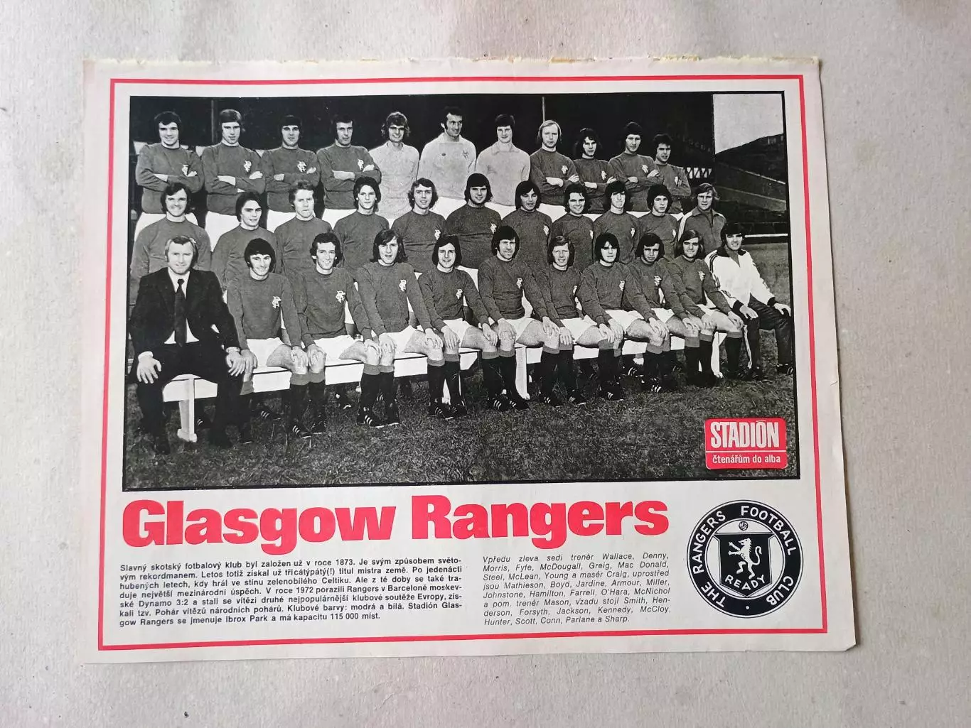 Плакат из журнала Стадион- Rangers 12