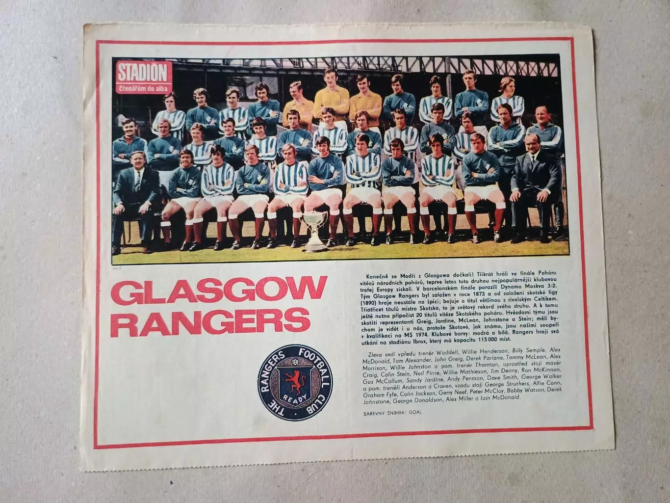 Плакат из журнала Стадион- Rangers 13