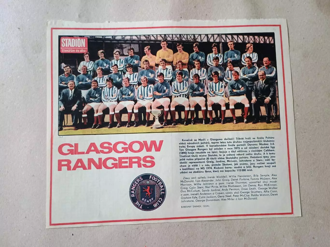 Плакат из журнала Стадион- Rangers 14