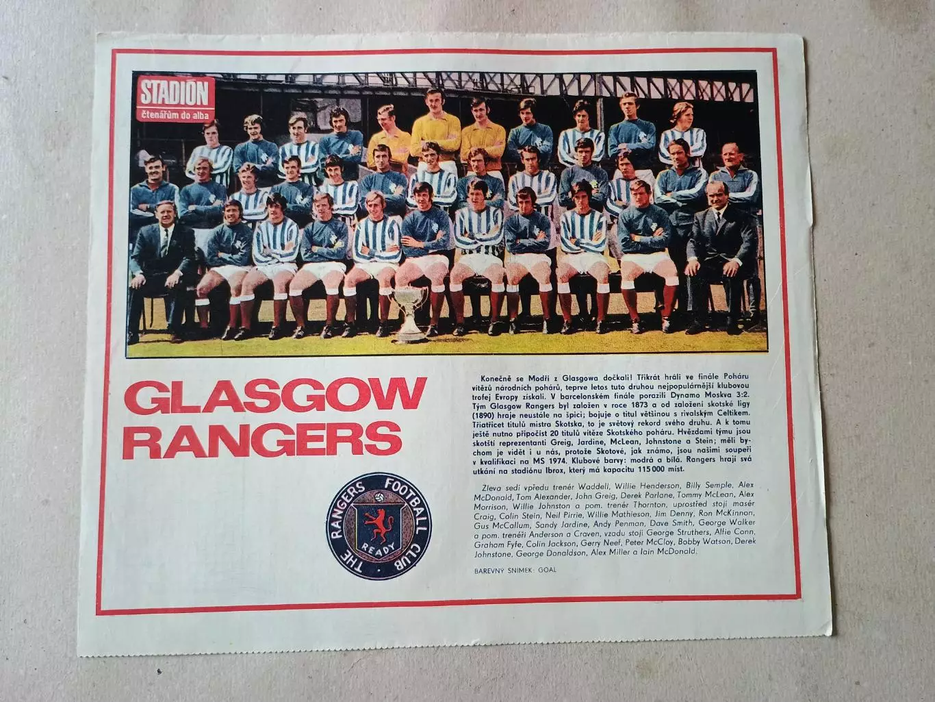 Плакат из журнала Стадион- Rangers 15