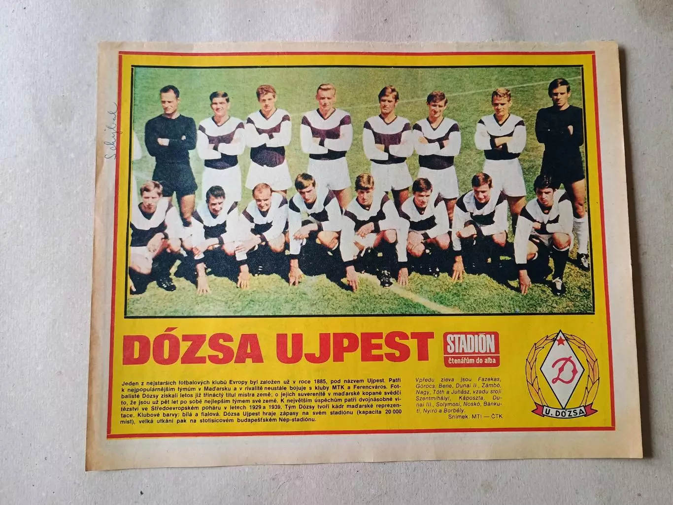 Плакат из журнала Стадион- Dozsa 8