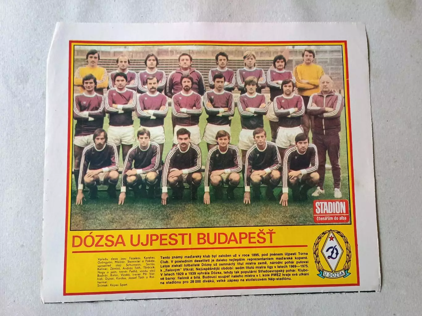 Плакат из журнала Стадион- Dozsa 15