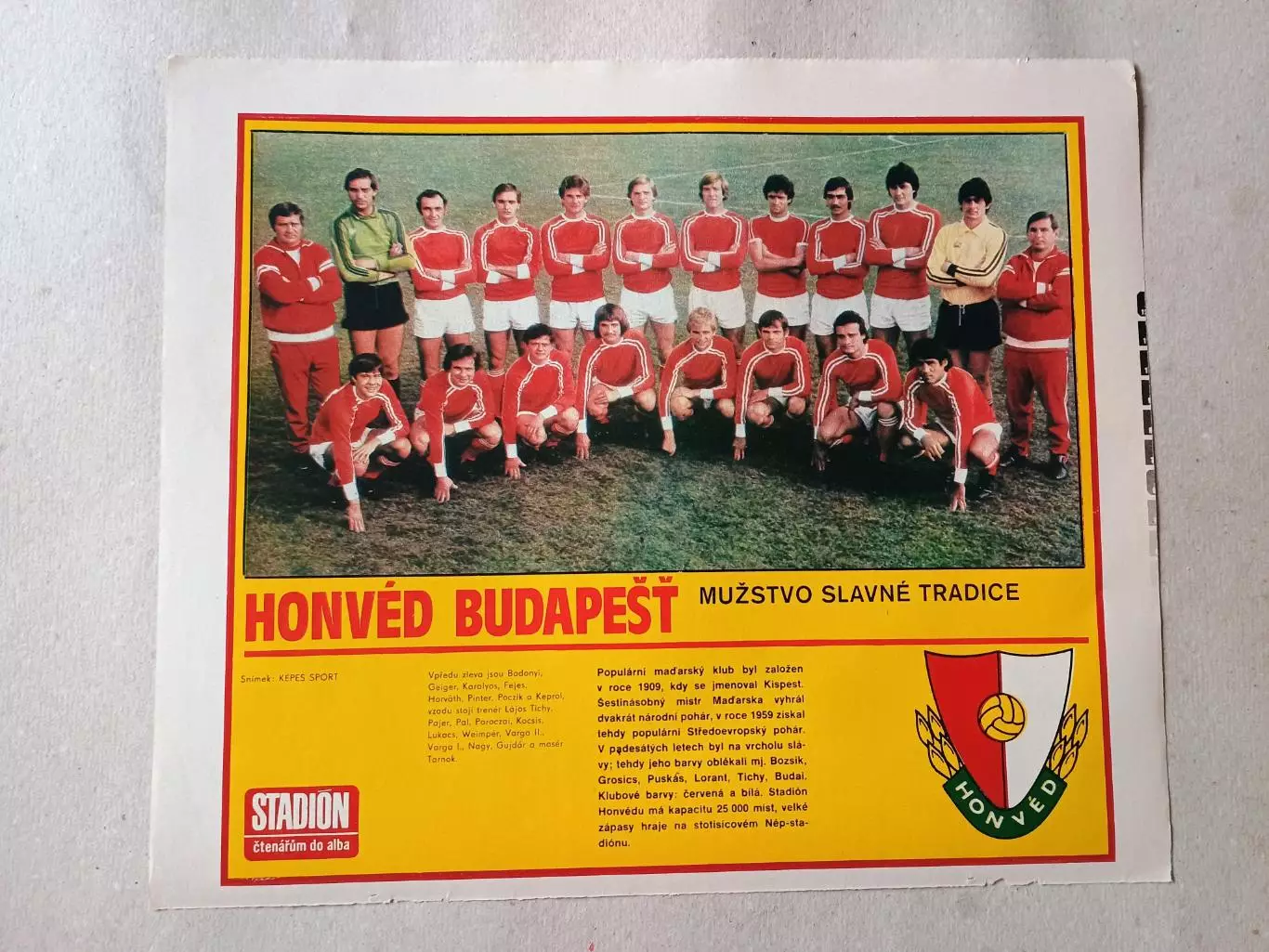 Плакат из журнала Стадион- Honved 7