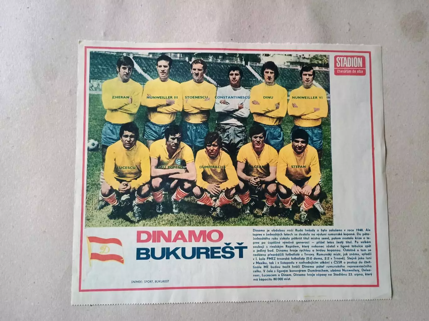 Плакат из журнала Стадион- Dinamo Bucurest