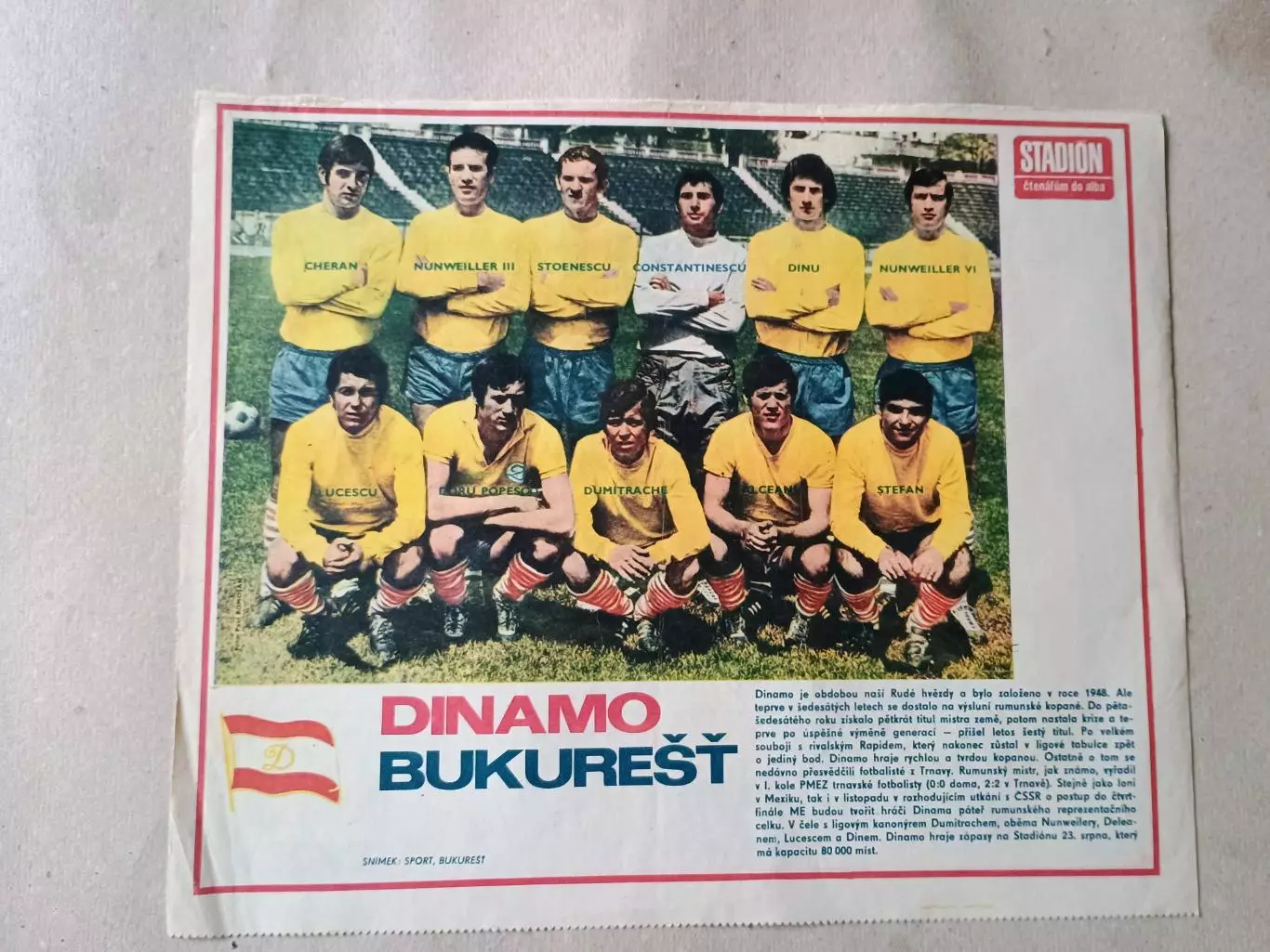 Плакат из журнала Стадион- Dinamo Bucurest 3