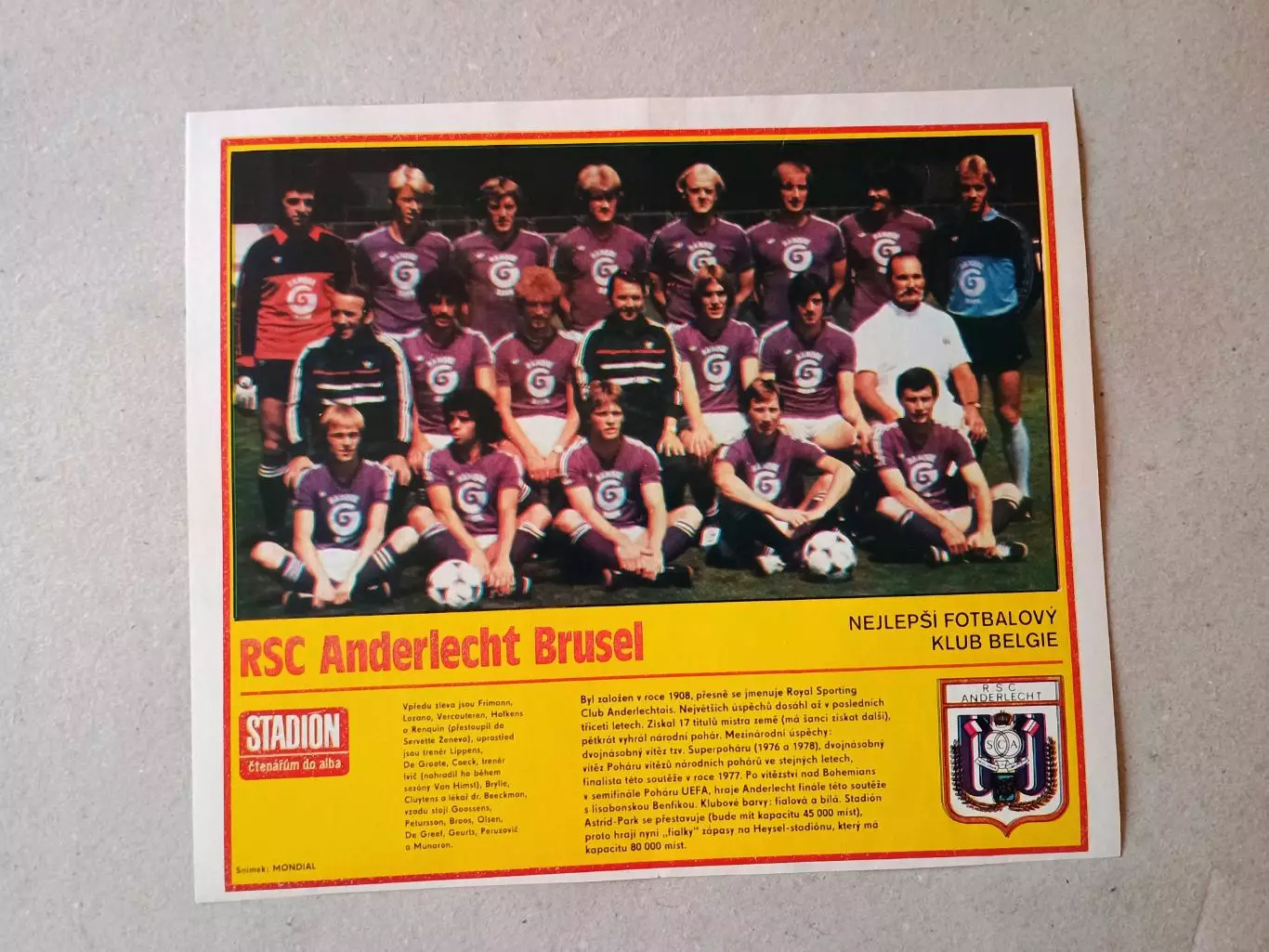 Плакат из журнала ,,Stadion- Anderlecht 2