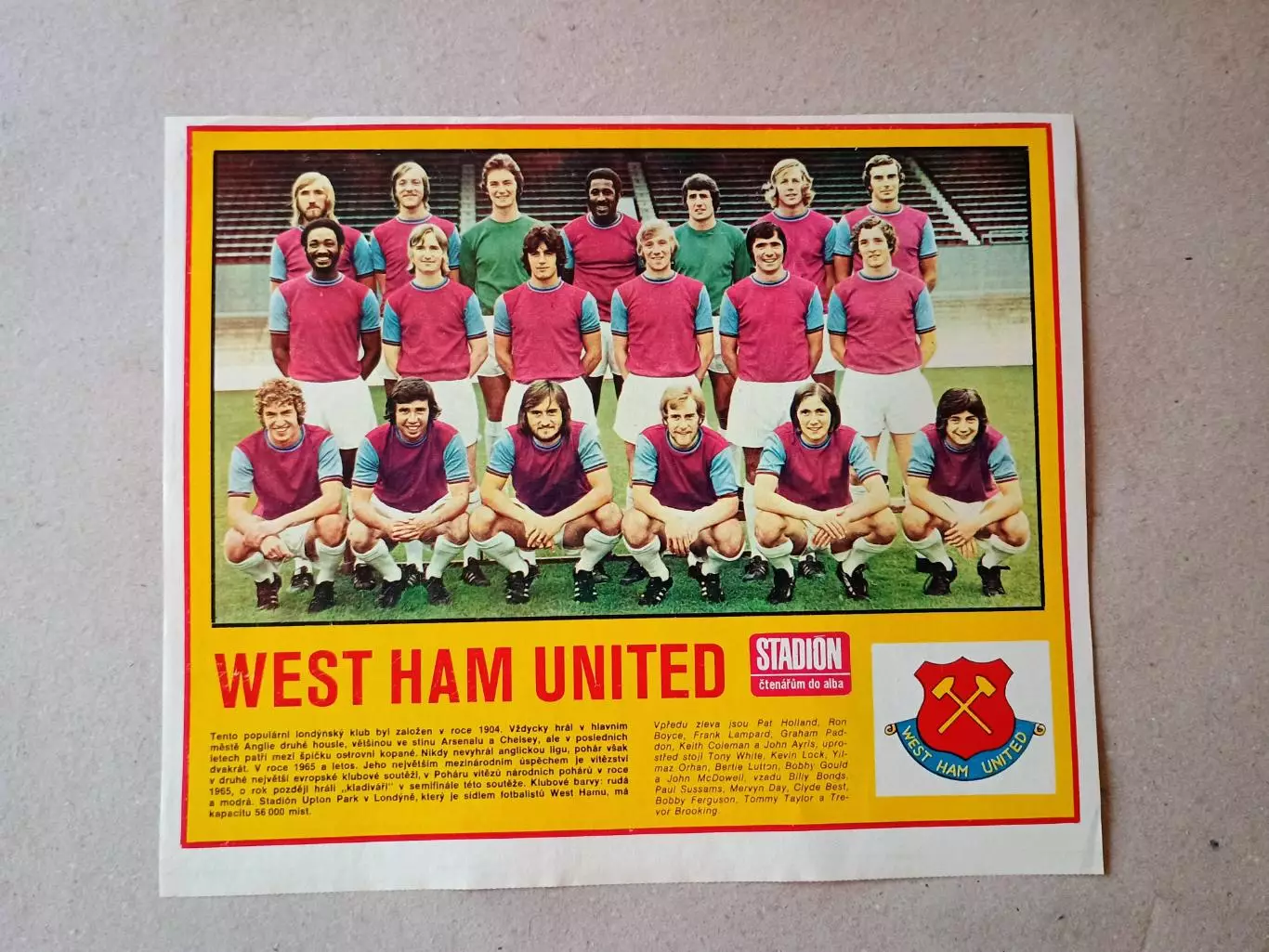 Плакат из журнала ,,Stadion- West Ham