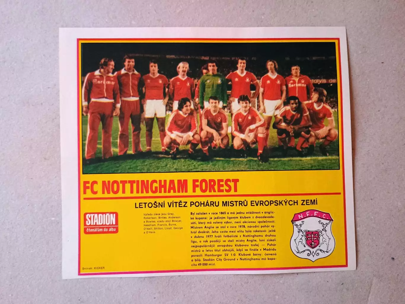 Плакат из журнала ,,Stadion- Nottingham 7