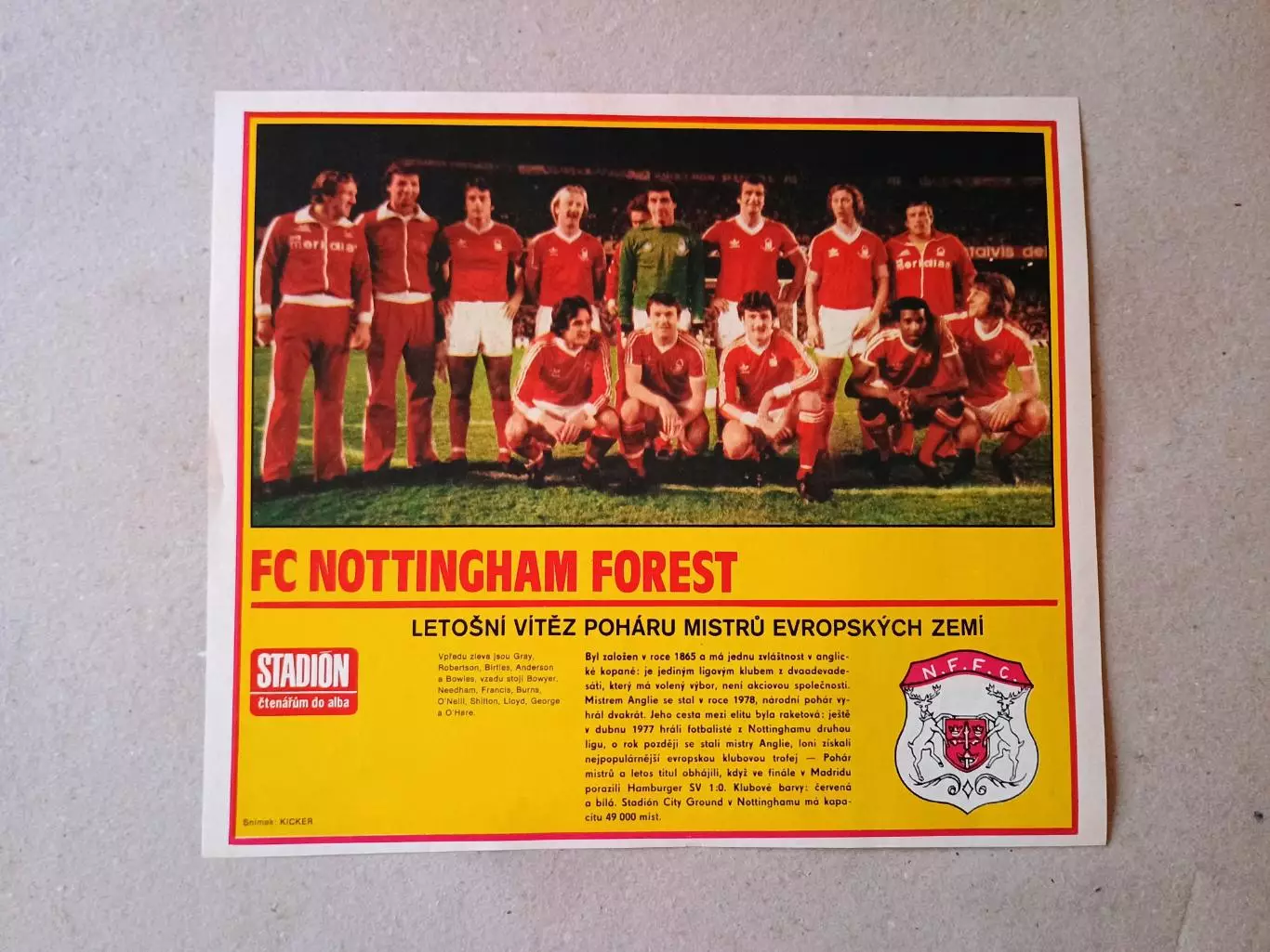 Плакат из журнала ,,Stadion- Nottingham 8