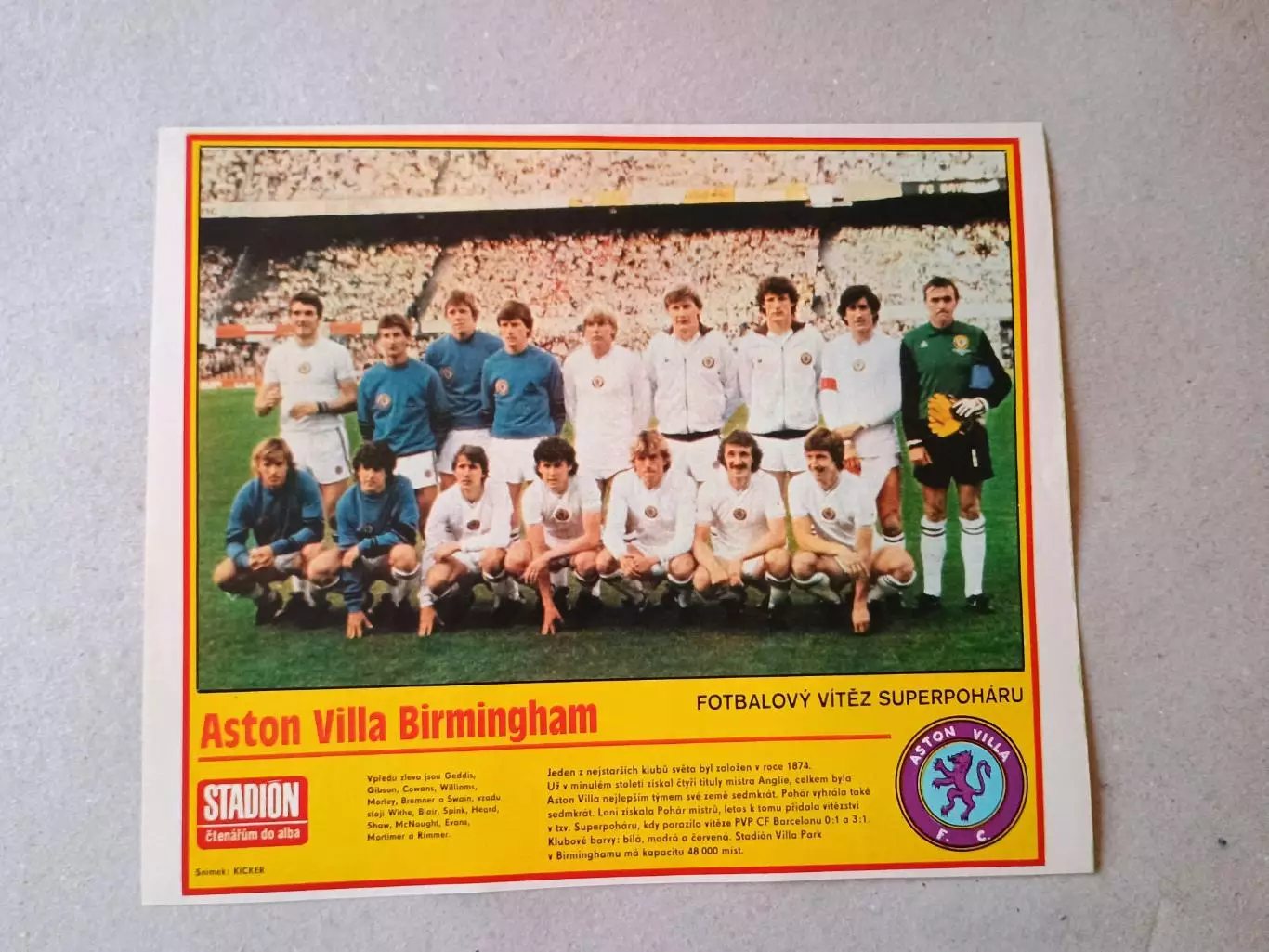 Плакат из журнала ,,Stadion- Aston Villa 3