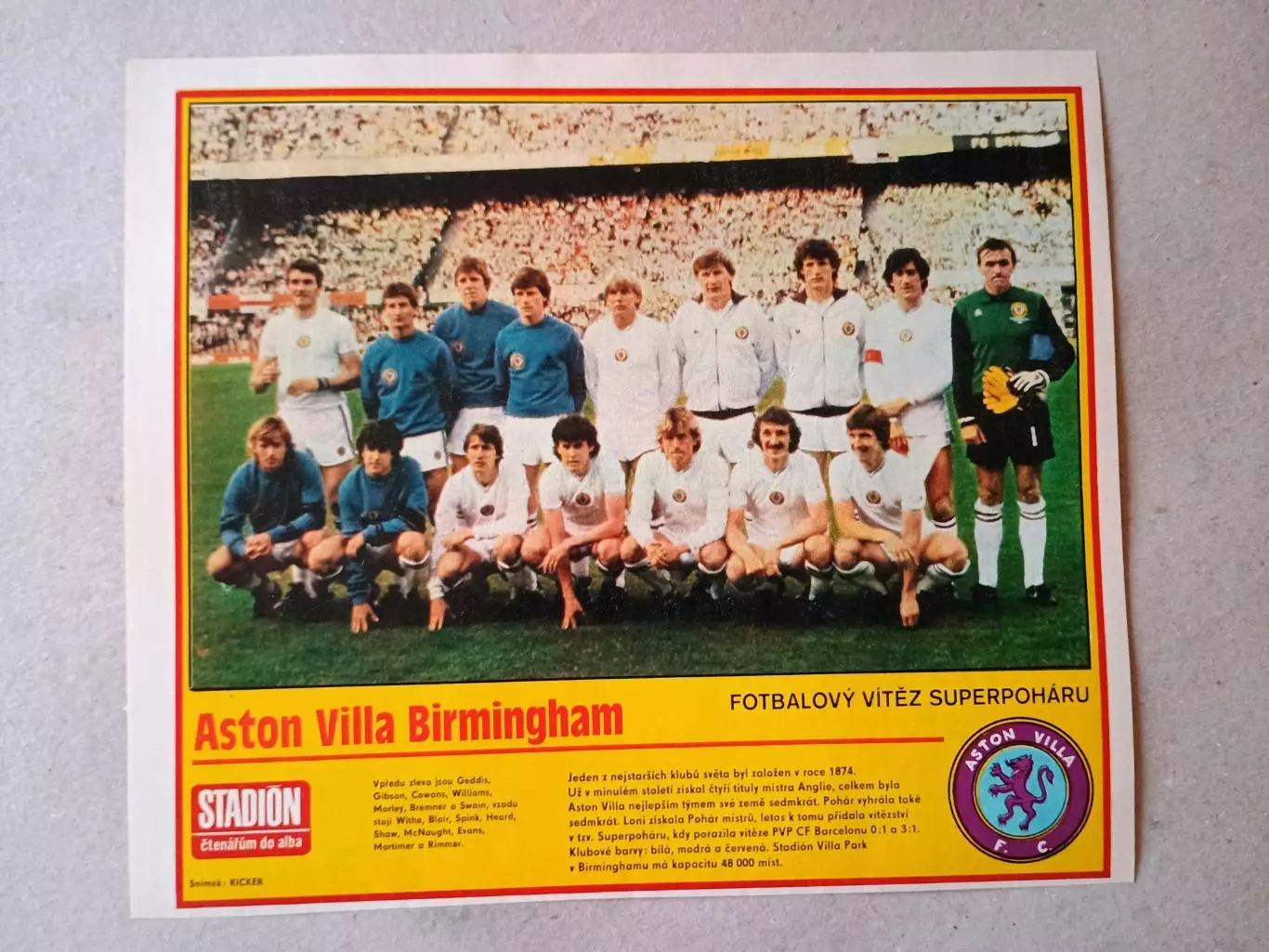 Плакат из журнала ,,Stadion- Aston Villa 4