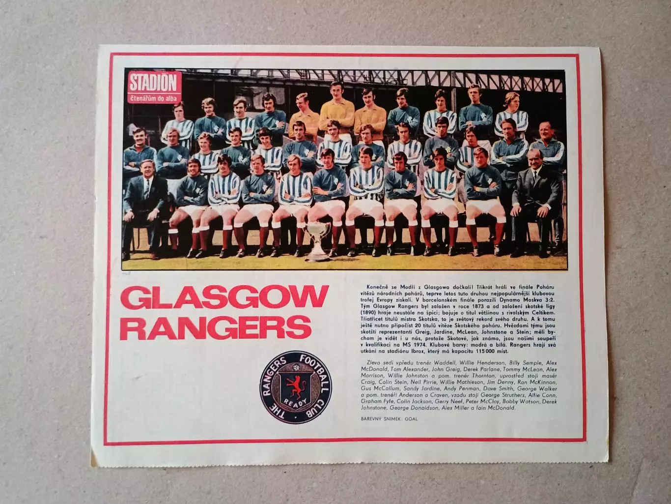 Плакат из журнала ,,Stadion- Rangers 5