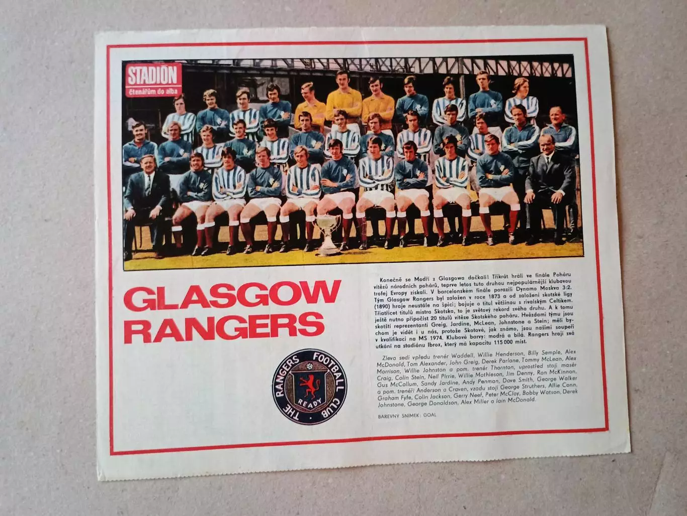 Плакат из журнала ,,Stadion- Rangers 6