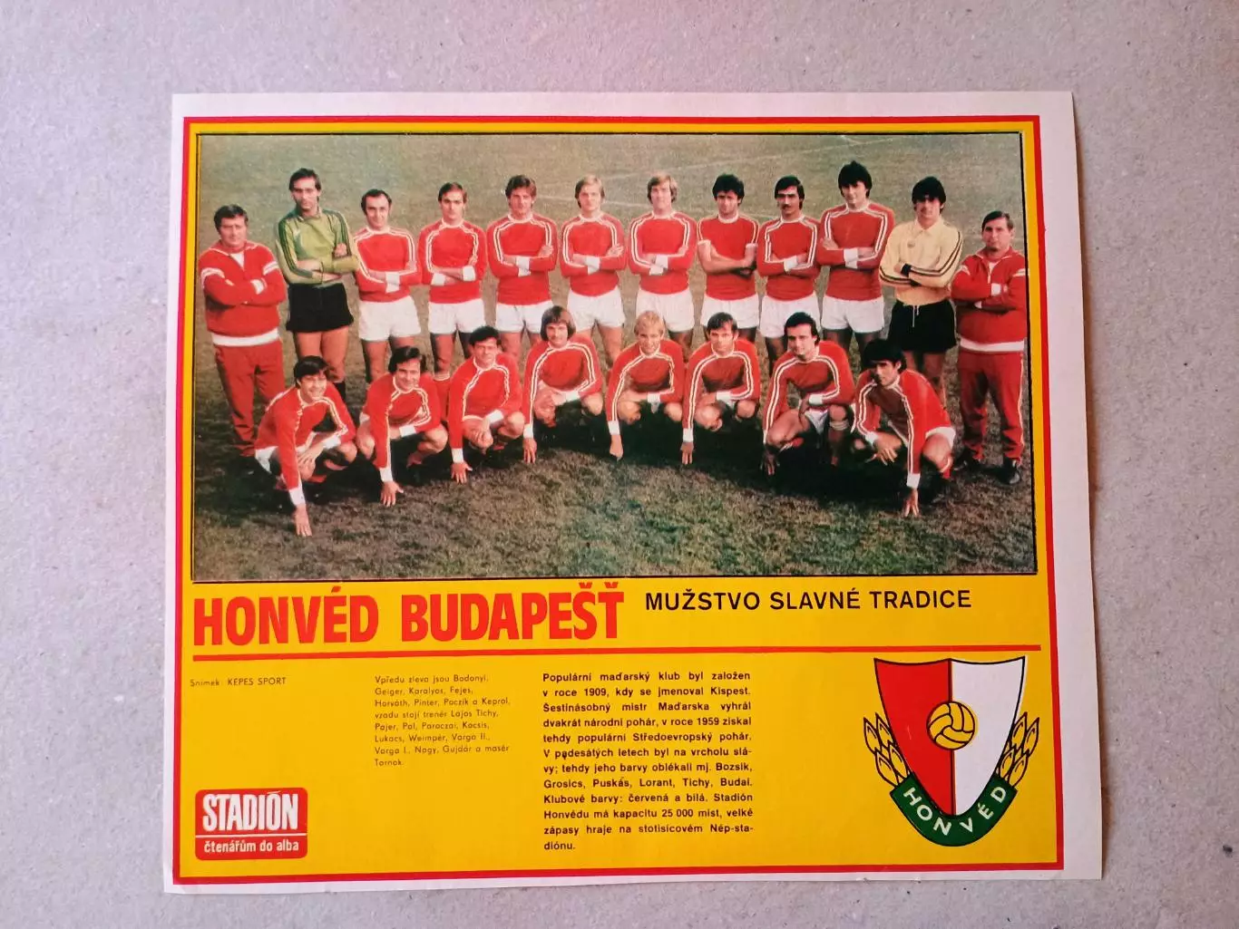 Плакат из журнала ,,Stadion- Honved 6