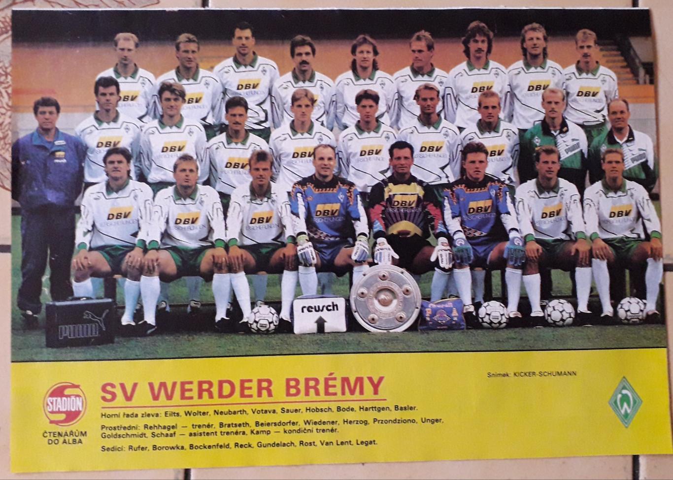 Werder Bremen.Плакат формата А4 из журнала Stadion.