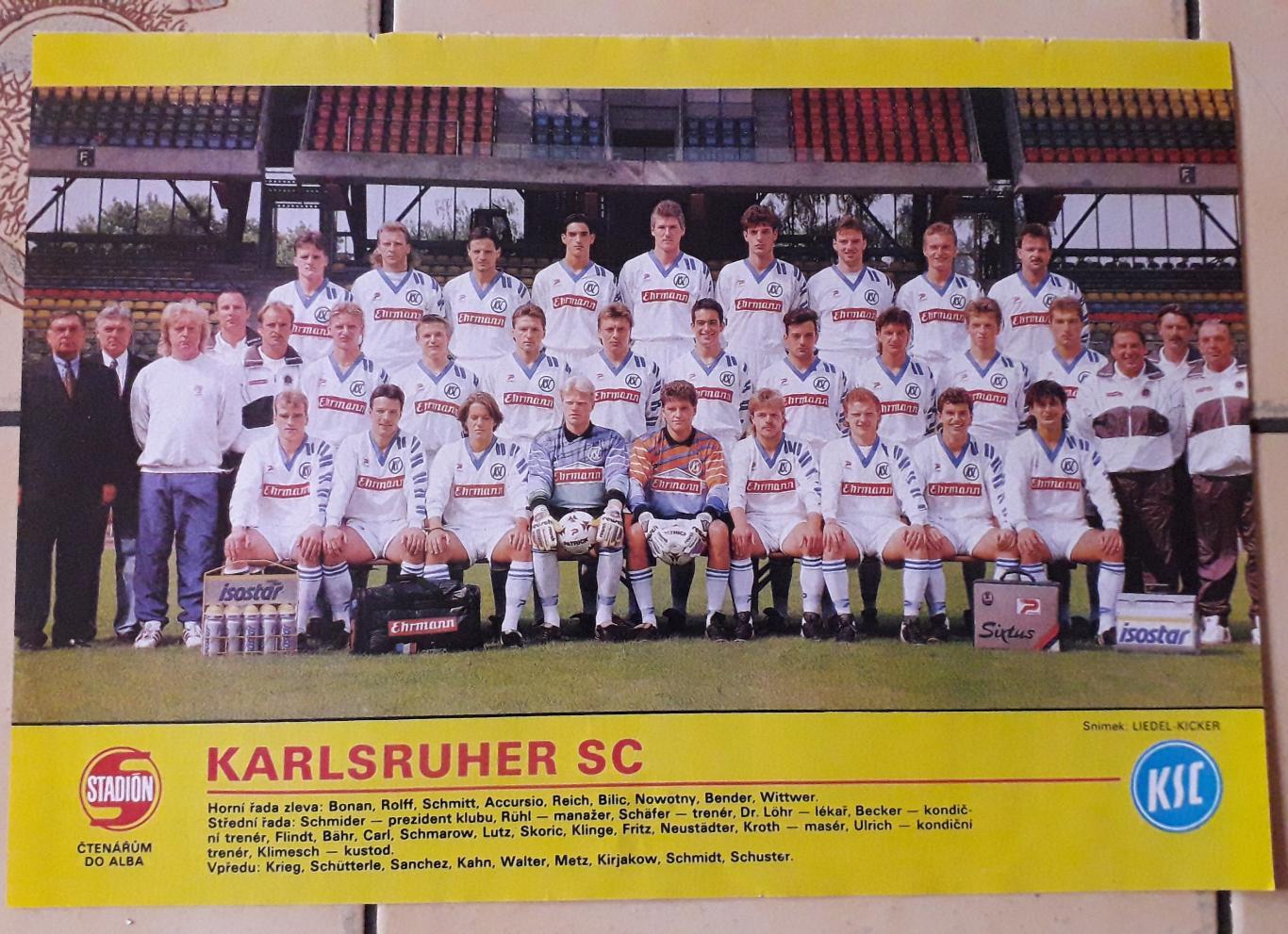 Karlsruher SC.Плакат формата А4 из журнала Stadion.