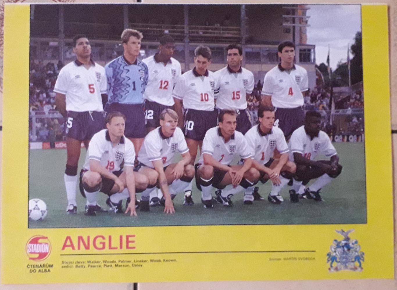 Anglie EURO 1992. Плакат формата А4 из журнала Stadion.