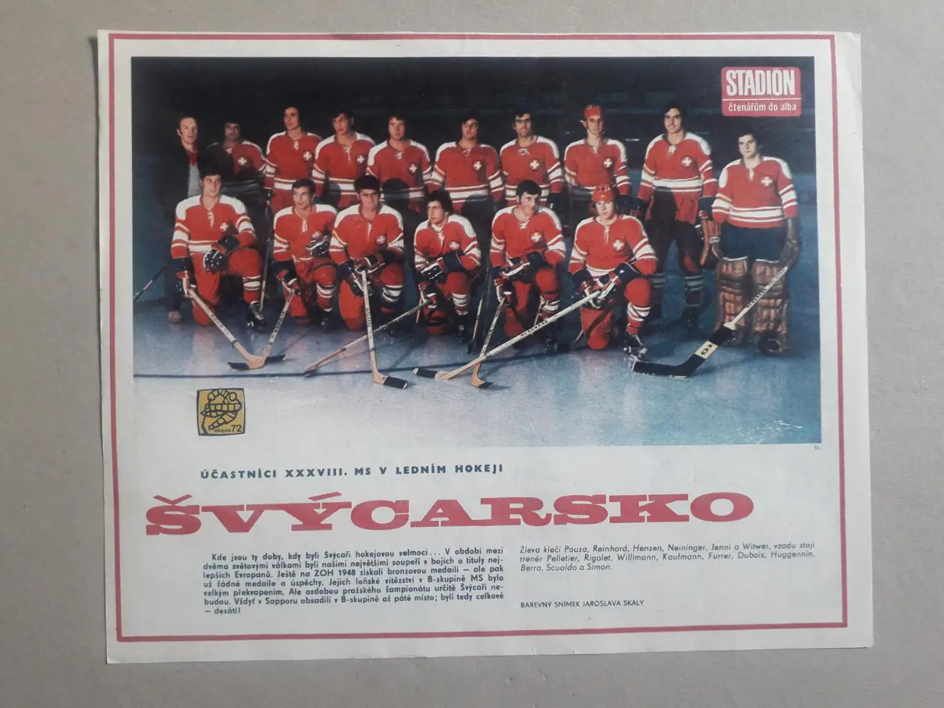 Плакат из журнала Stadion- Svycarsko