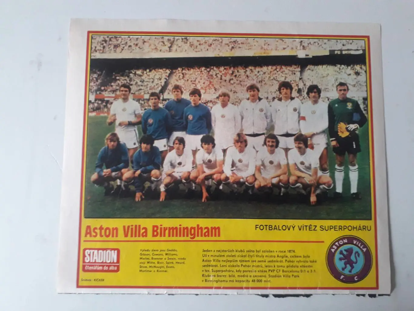Плакат из журнала ,,Stadion- Aston Villa