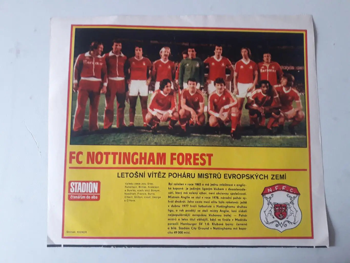 Плакат из журнала ,,Stadion- Nottingham