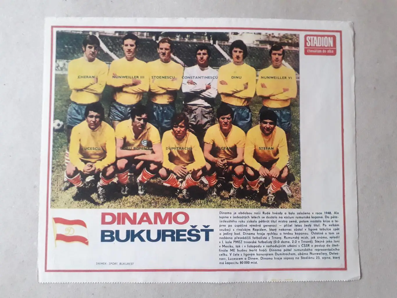 Постер из журнала ,,Stadion- Dinamo Bucurest