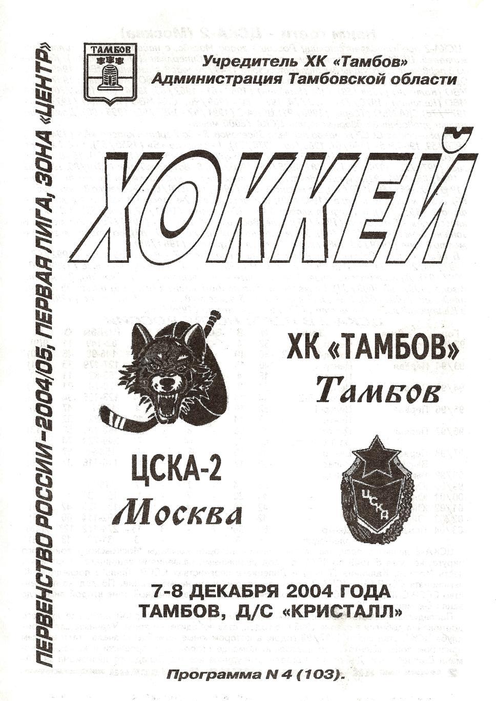 2004/12/07-08 ХК Тамбов - ЦСКА-2 Москва. Файл PDF
