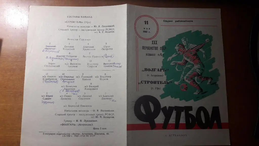 Волгарь (Астрахань) - Строитель (Уфа) _ 11.05.1968.