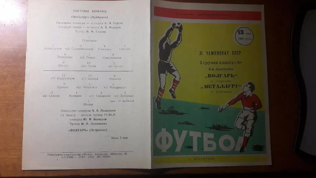 Волгарь (Астрахань) - Металлург (Куйбышев) _ 13.05.1969.