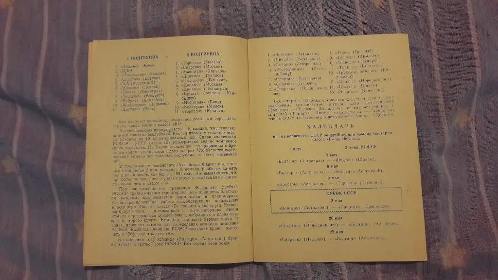Волгарь (Астрахань) - календарь игр 1962 год 2