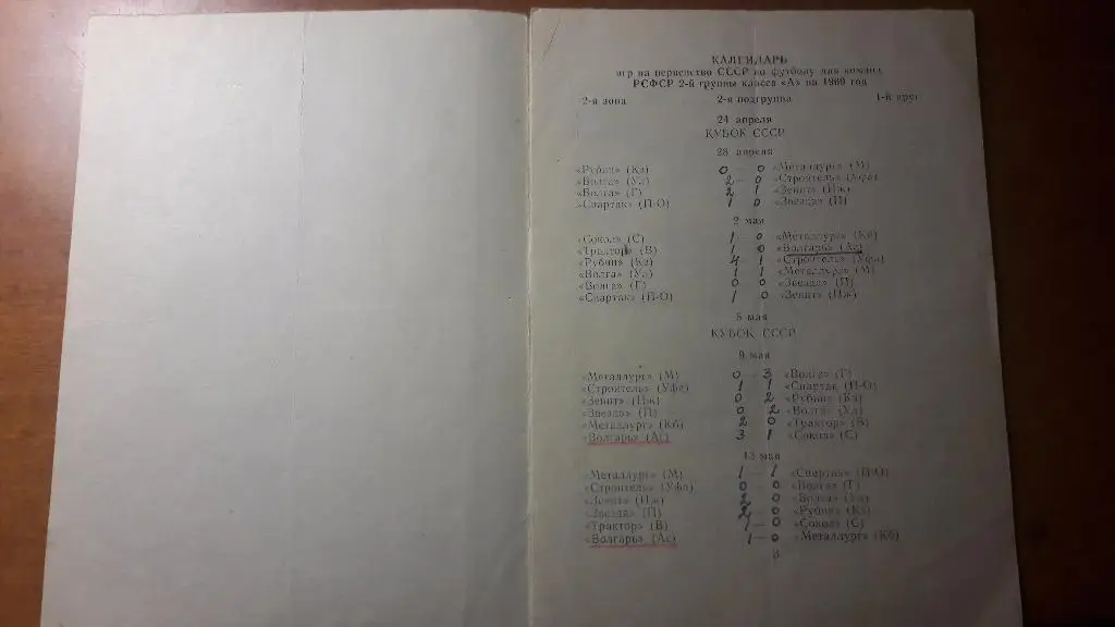 Волгарь (Астрахань) - календарь игр 1969 год (первый этап) 1