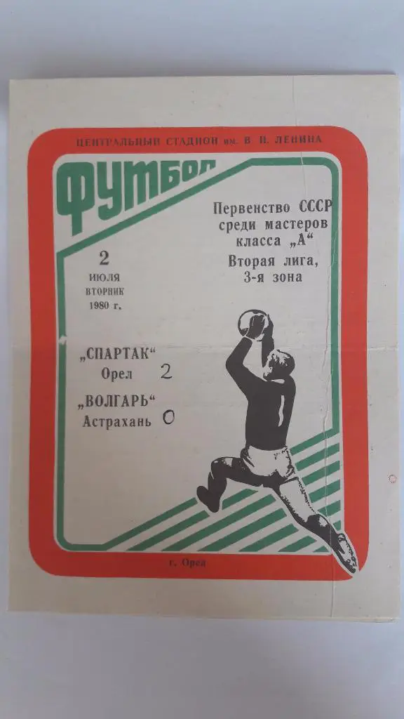 Спартак (Орёл) - Волгарь (Астрахань) _ 02.07.1980 г.