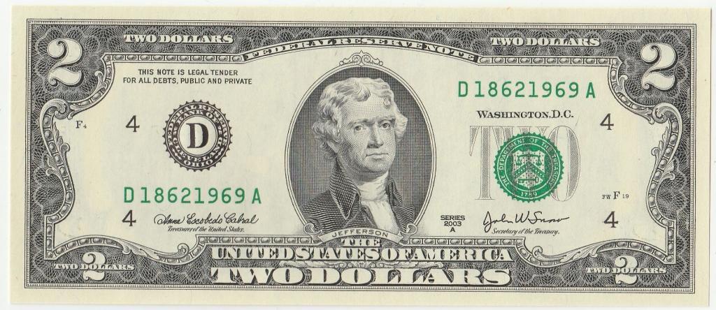 2$ доллара 2003 г. UNC Номер - Год рождения 1969г.
