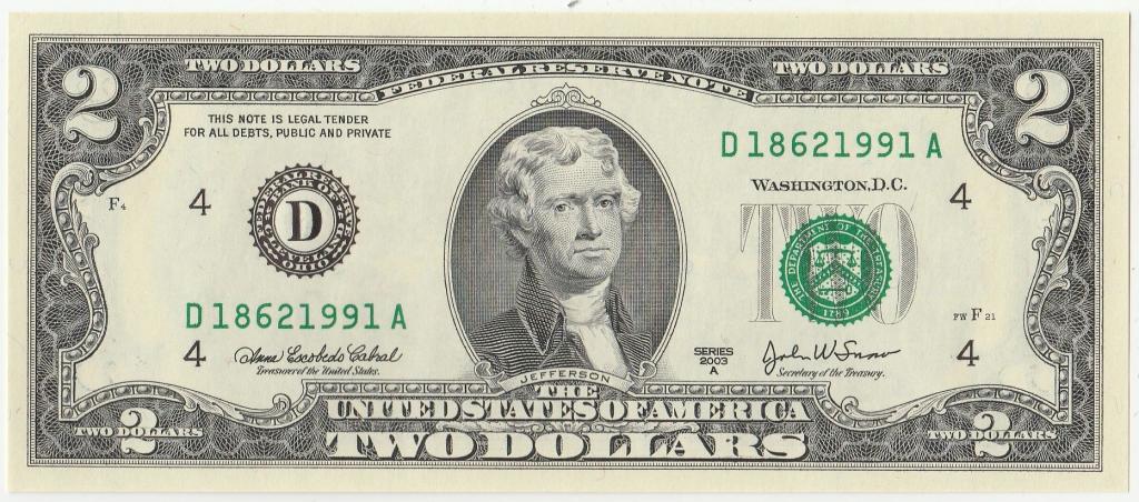 2$ доллара 2003 г. UNC Номер - Год рождения 1991г.
