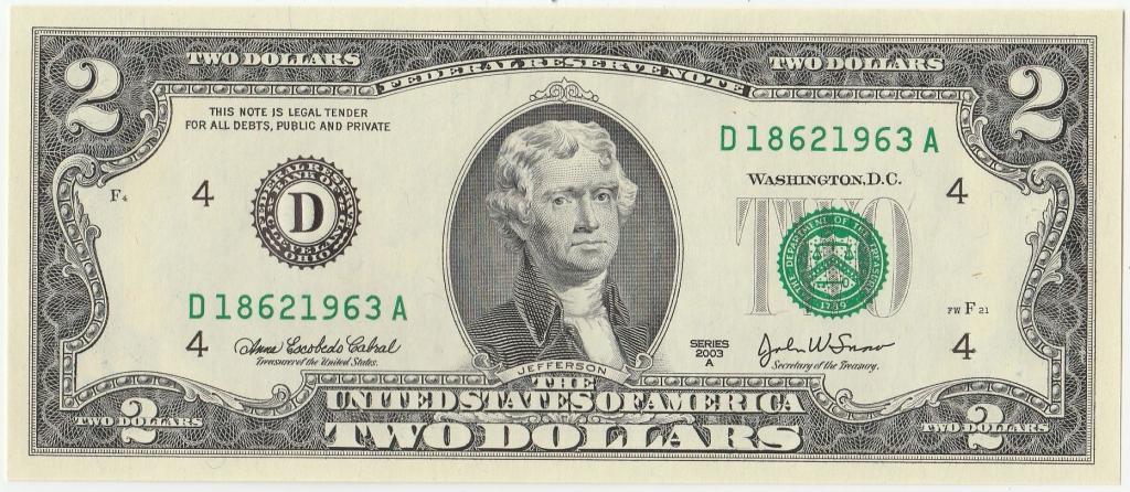 2$ доллара 2003 г. UNC Номер - Год рождения 1963г.