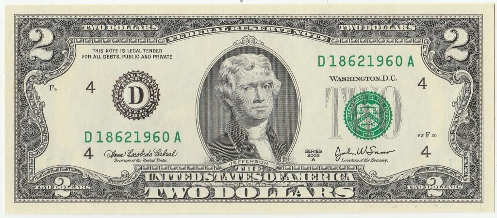 2$ доллара 2003 г. UNC Номер - Год рождения 1960г.