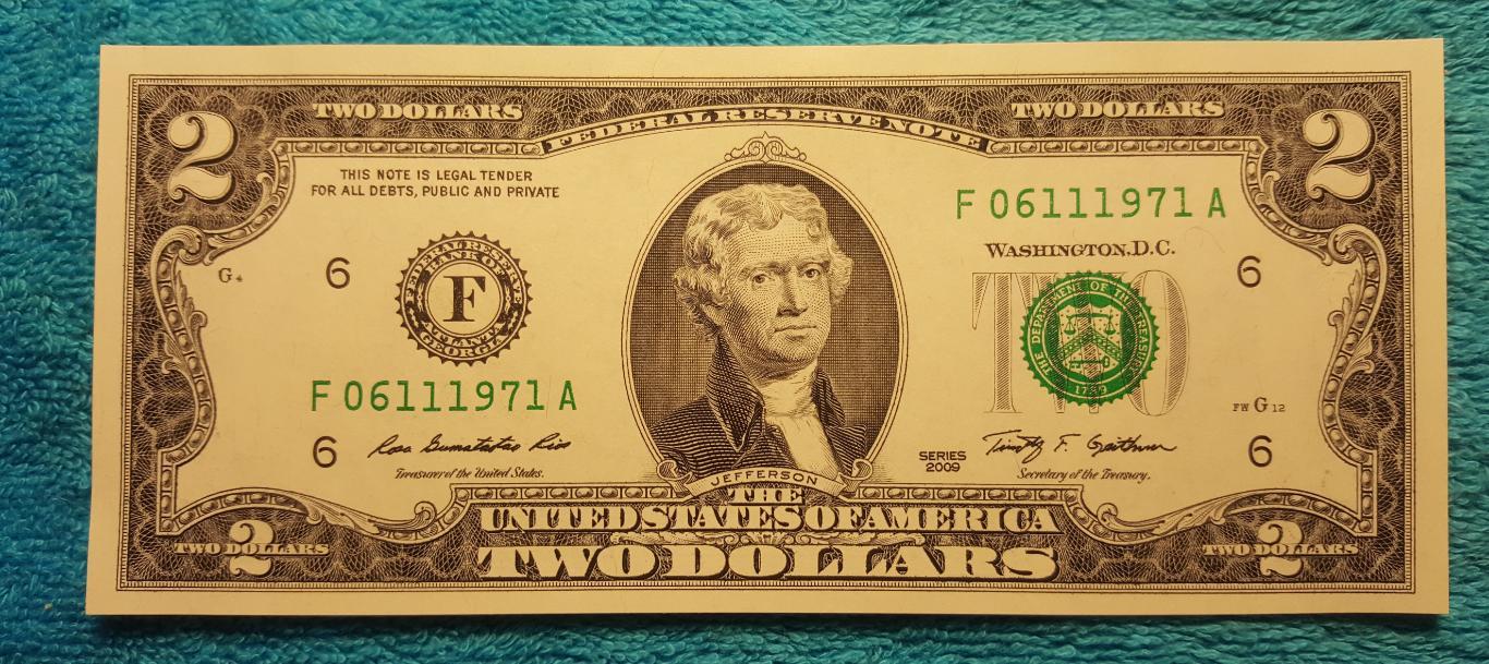 2$ доллара 2009 г. UNC Номер - Год рождения 1971г