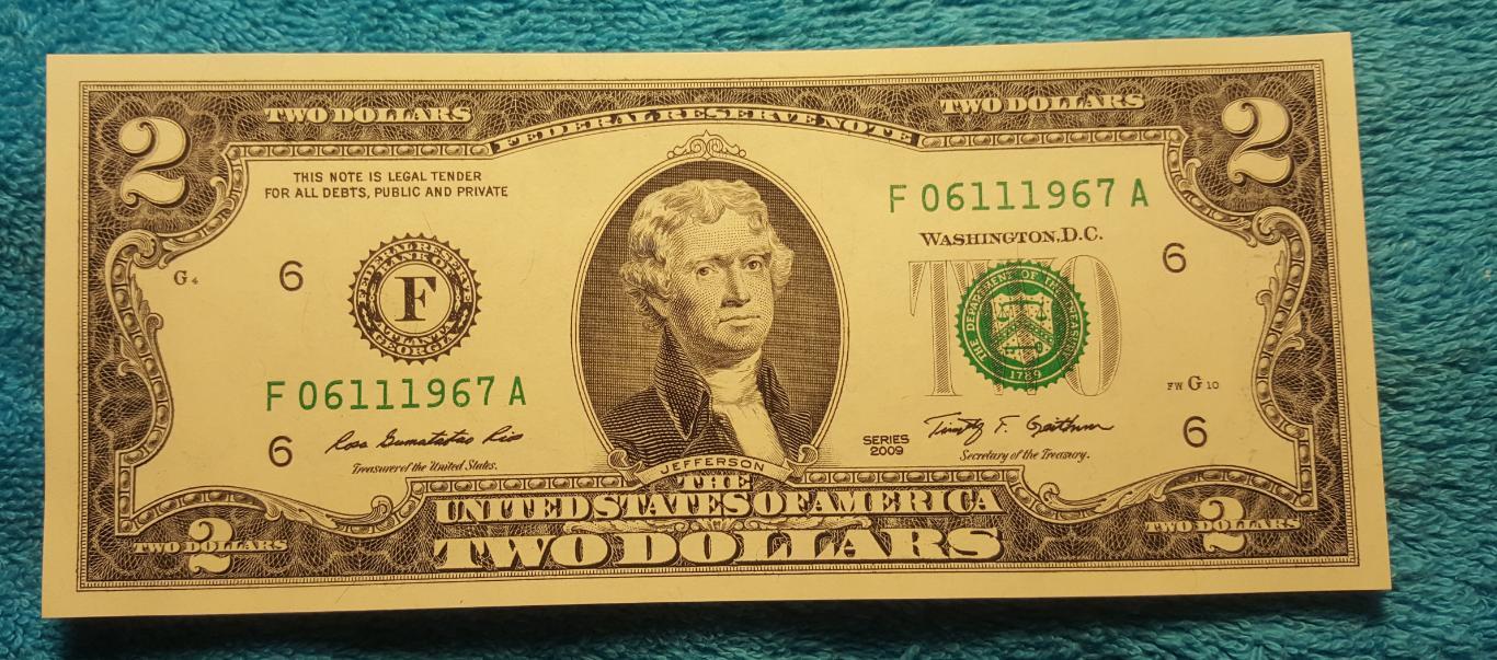 2$ доллара 2009 г. UNC Номер - Год рождения 1967г